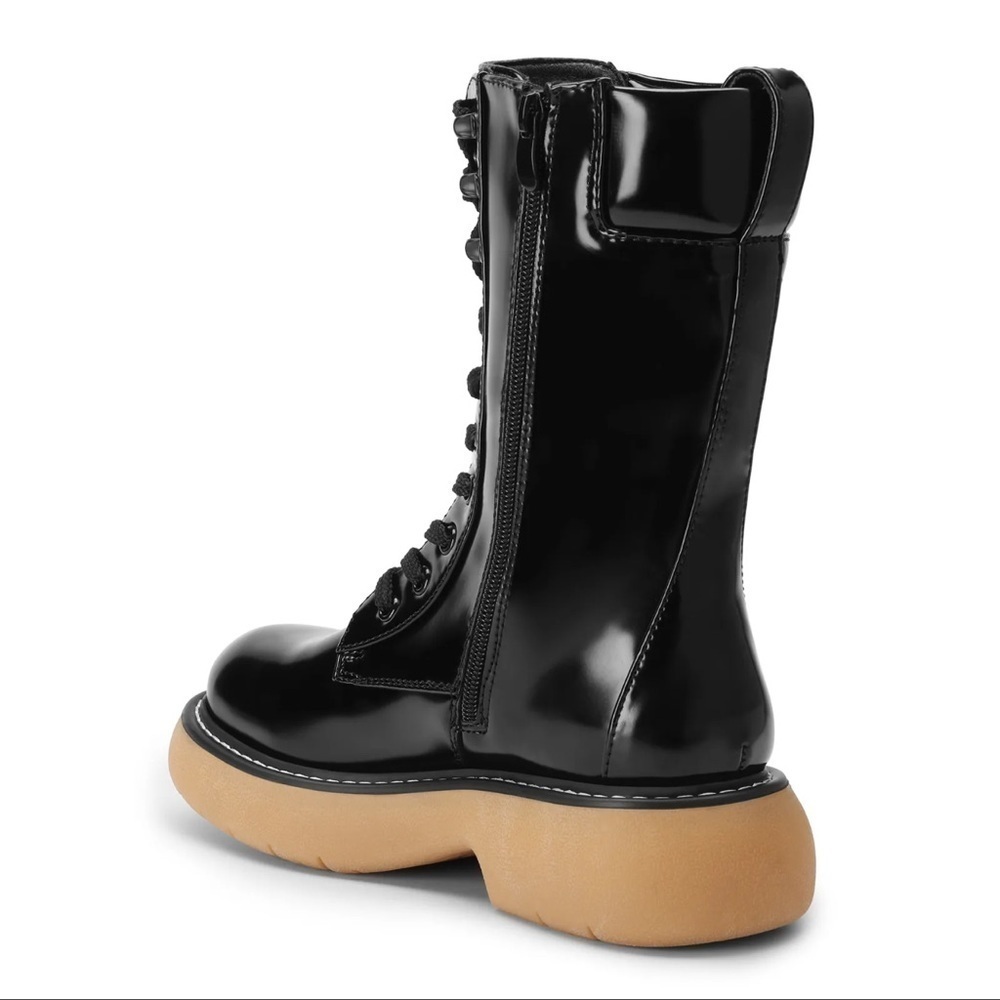 Platform Combat Boots Chunky Lug Sole Lace Up Black Boots Mid Calf Moto New - Picture 4 of 5
